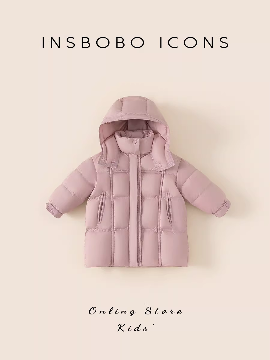 Áo khoác lông vũ trẻ em INSbobo Áo khoác mùa đông dài ba lớp chống thấm nước cho bé trai Áo khoác lông vũ cho bé gái Áo khoác ngoài 90% lông vịt trắng mặc mùa đông