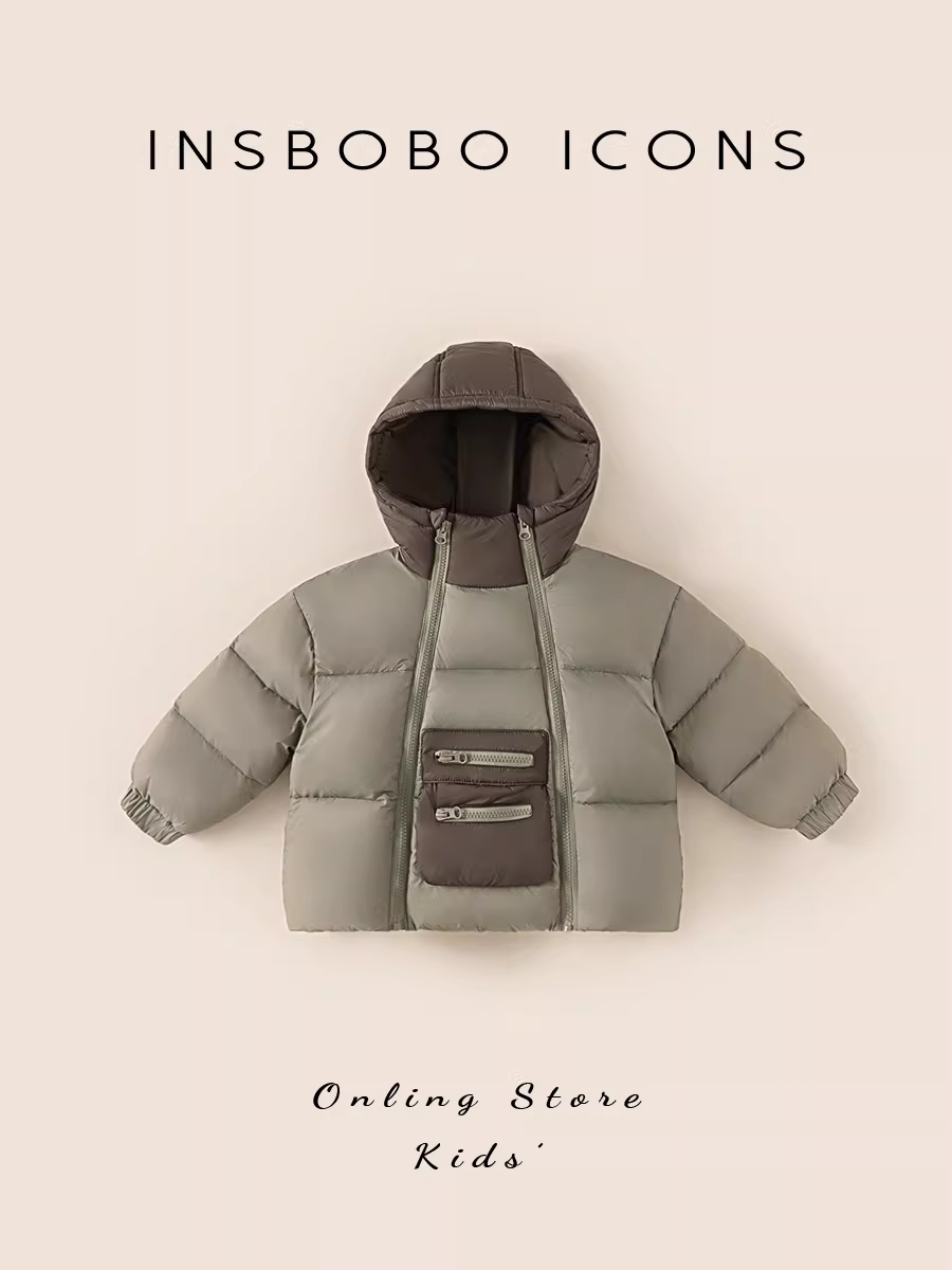 Áo khoác phao trẻ em INSbobo mùa đông 2024 kiểu dáng thời trang, áo khoác phao lông vũ trắng 90% dành cho bé trai, áo khoác phao bé gái, quần áo mùa đông ấm áp