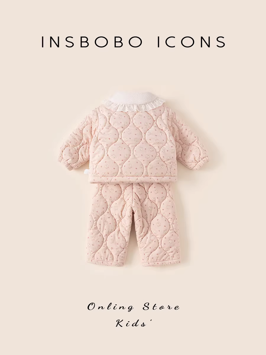 Bộ đồ ngủ bé gái INSbobo mùa đông 2025 dày dặn, đồ mặc nhà mới, quần áo mùa đông trẻ em, bộ đồ nỉ trẻ em