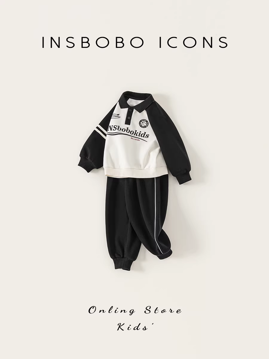 Bộ đồ thể thao hai mảnh INSbobo cho bé trai mùa thu năm 2025, kiểu dáng thời trang xuân thu, quần áo trẻ em hợp xu hướng