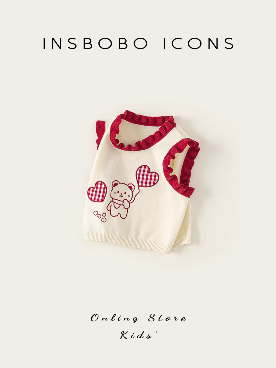 Áo len trẻ em INSbobo Thu Đông 2025 Áo gile dệt kim bé gái Áo bé sơ sinh Xuân Thu Thời trang trẻ em