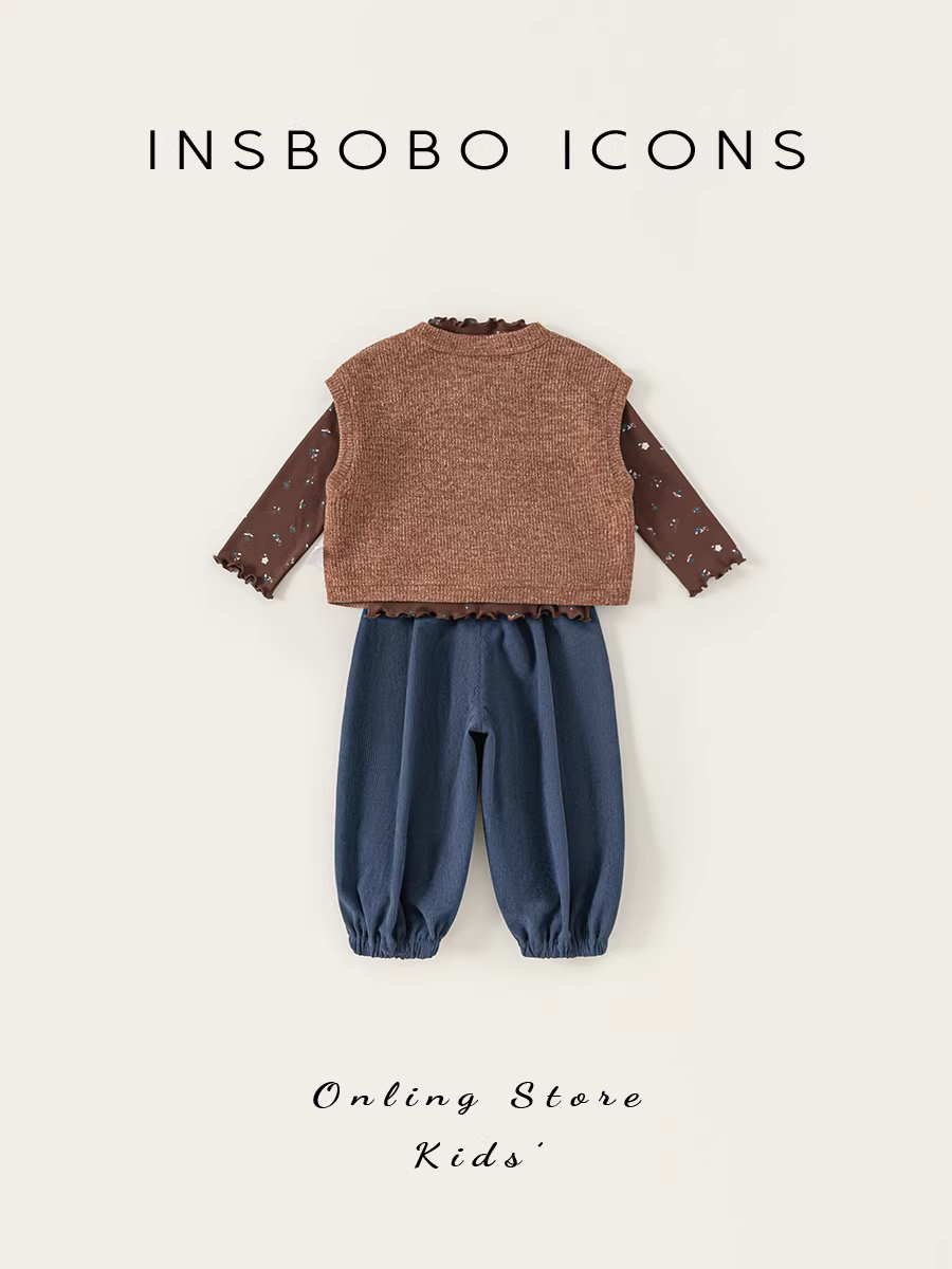 Bộ đồ bé gái INSbobo thu đông 2025, áo gile ba món thời trang cho bé sơ sinh, trang phục thu sớm hợp xu hướng