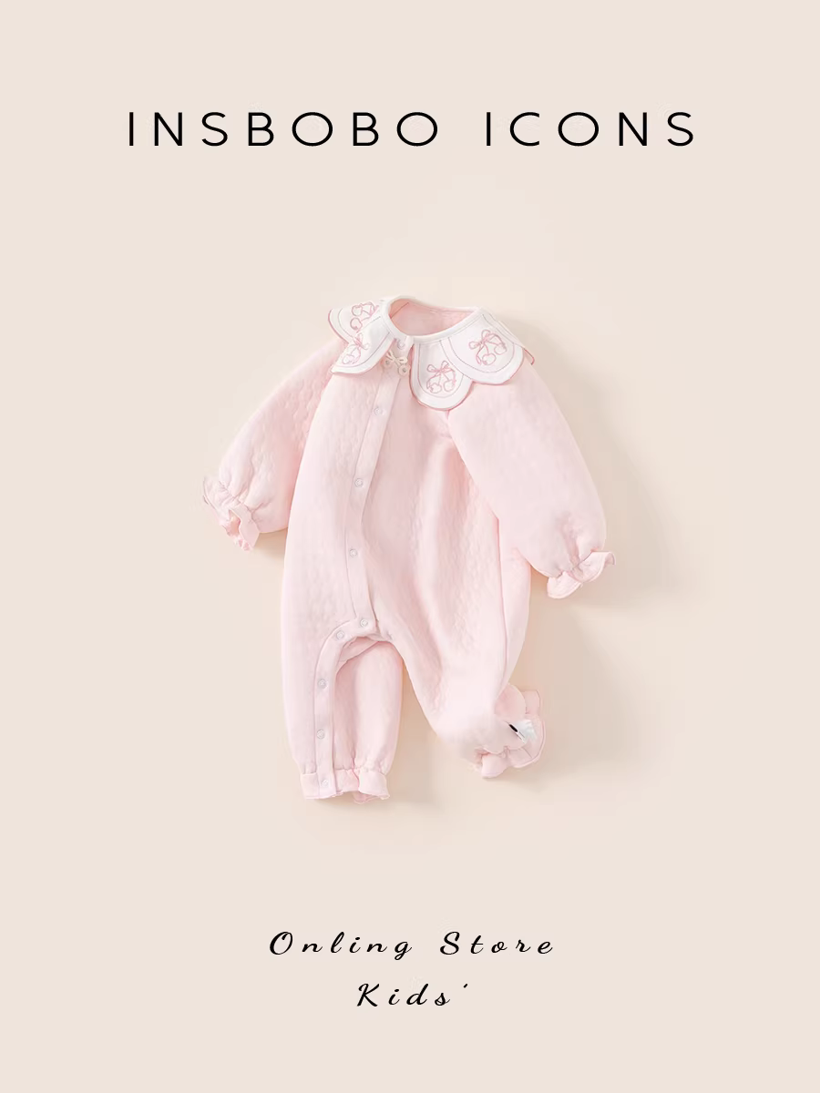 Bộ liền thân bé gái INSbobo mùa đông 2025 kiểu mới, dài tay, thời trang thu đông