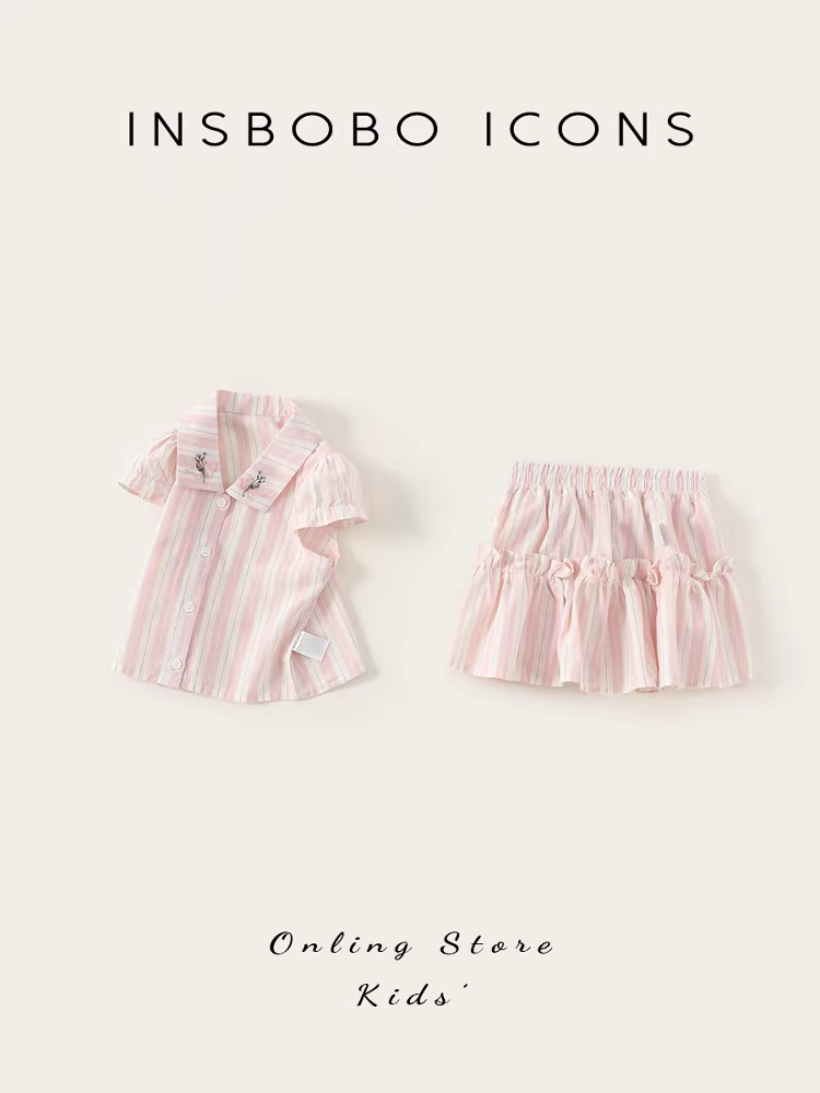 Quần áo hè INSbobo cho bé gái 2025, bộ đồ trẻ em mới, bộ váy hai mảnh cho bé gái, quần áo trẻ em mùa hè