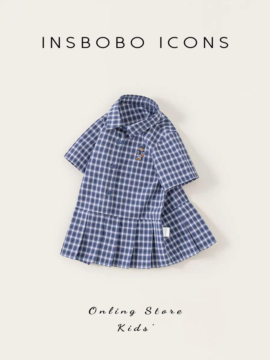 [Vòng tròn Gấu Teddy] Váy bé gái INSbobo mùa hè 2025 Váy trẻ em mới Váy kẻ caro cho bé