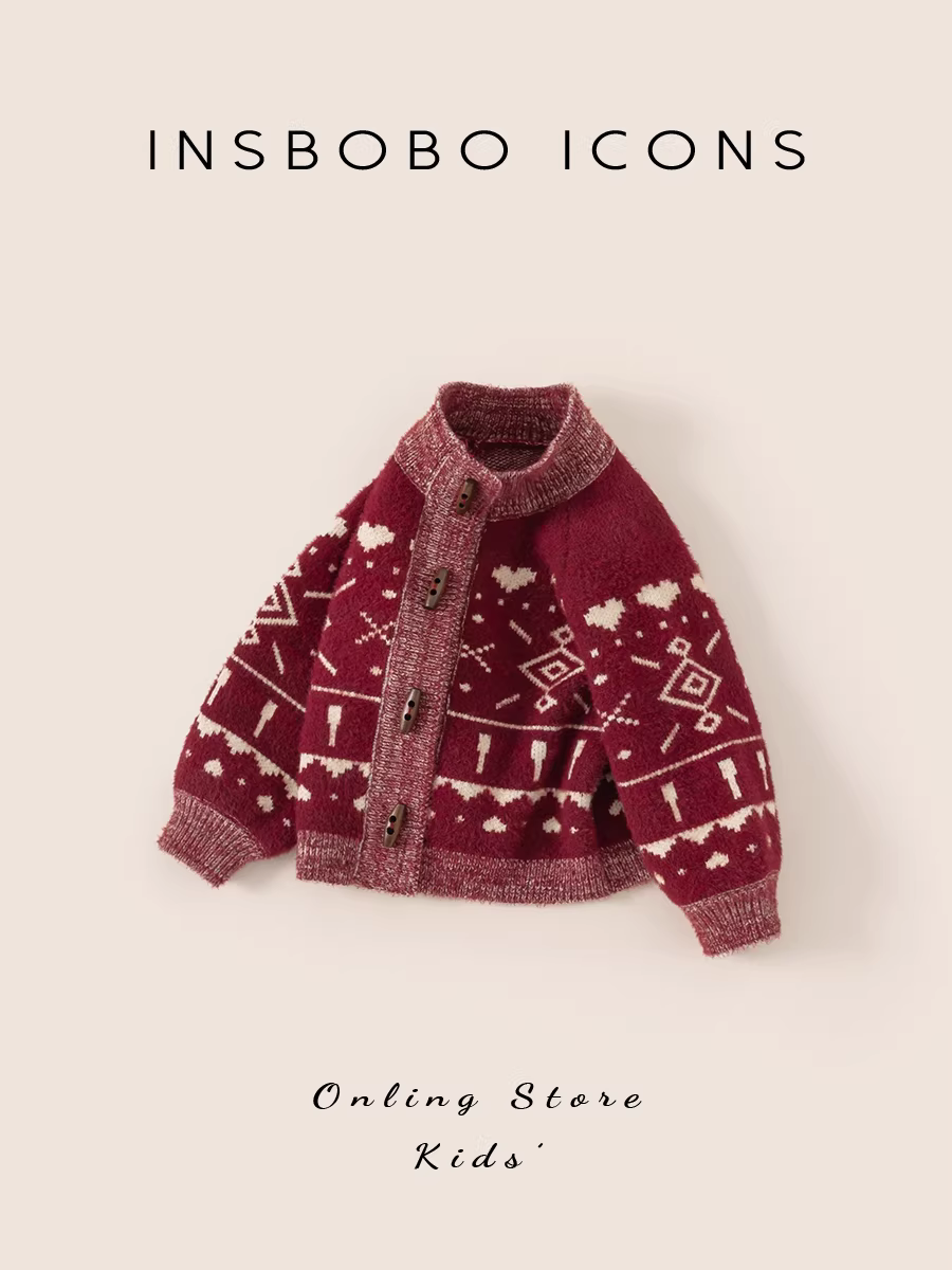 Áo len INSbobo cho bé gái mùa đông 2025, áo len dày dặn cho bé trai, áo khoác trẻ em mùa đông, quần áo Giáng sinh