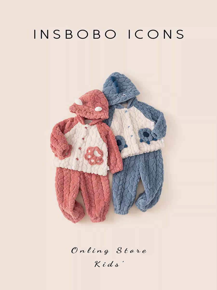 Bộ đồ ngủ INSbobo cho bé gái, bộ đồ trẻ em, mẫu mới thu đông 2024, bộ đồ ngủ dày cho bé trai, quần áo trẻ em mùa đông