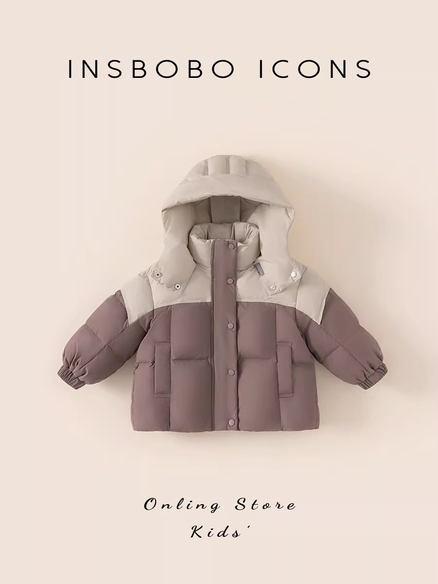 Áo khoác lông vũ trẻ em INSbobo, áo khoác lông vũ mùa đông ba lớp chống thấm cho bé gái, áo khoác lông vũ cho bé trai, 90% lông vịt trắng mùa đông