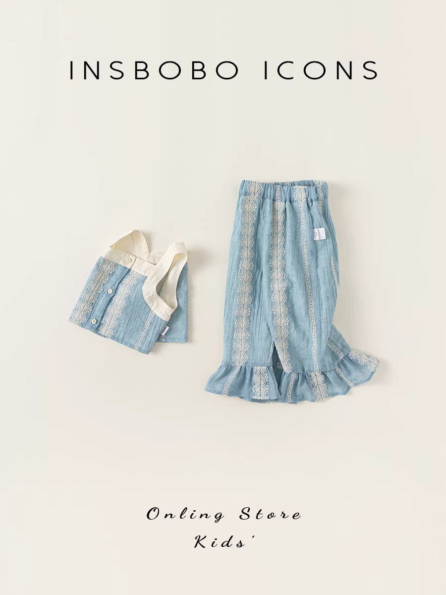 Bộ trang phục hè INSbobo cho bé gái 2025, thiết kế thời trang, bộ hai mảnh kiểu yếm, quần áo hè hợp xu hướng