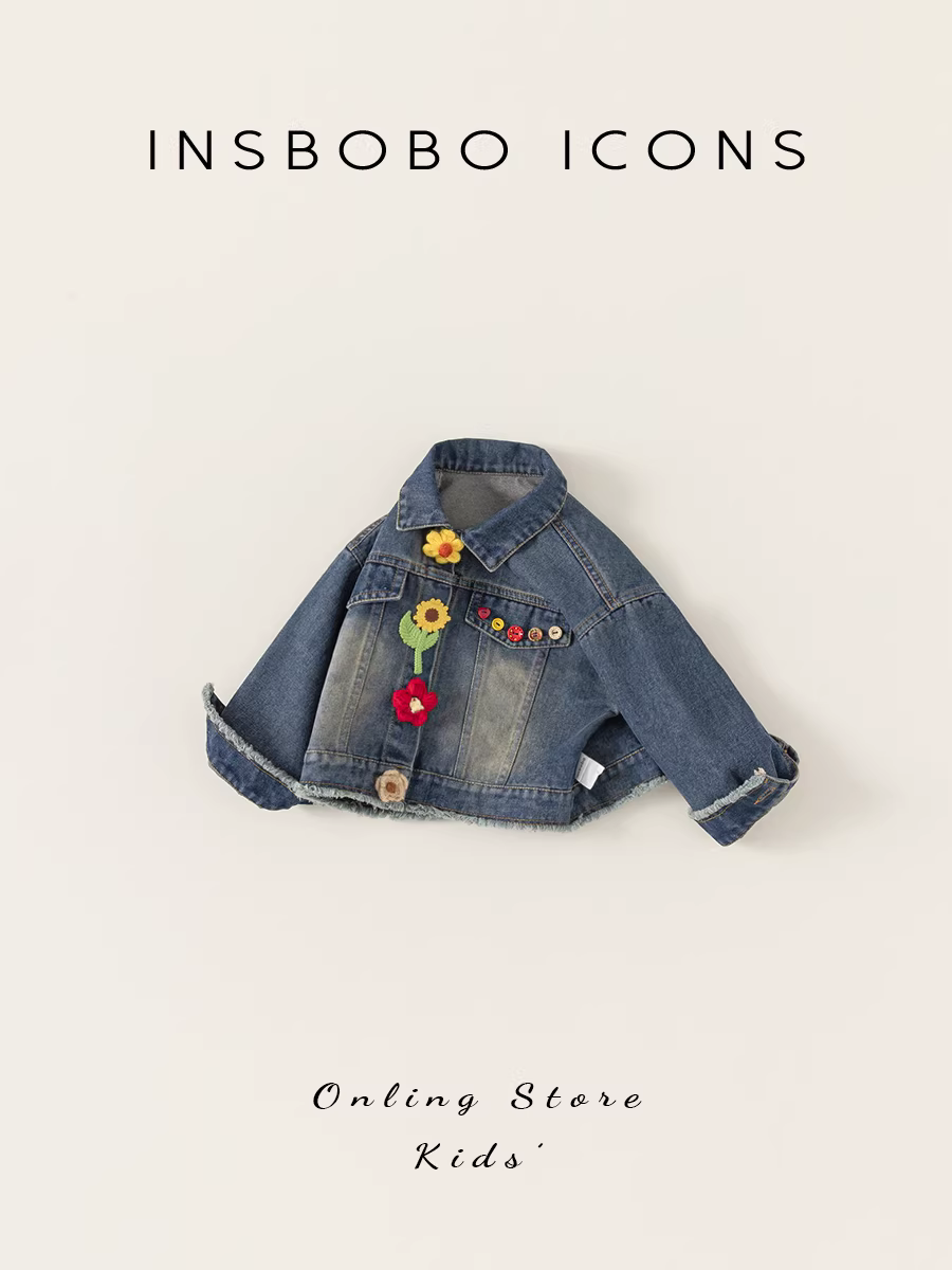 Áo khoác denim INSbobo cho bé gái mùa thu 2025 kiểu mới, áo dài tay thời trang cho bé gái, áo khoác ngoài trẻ em
