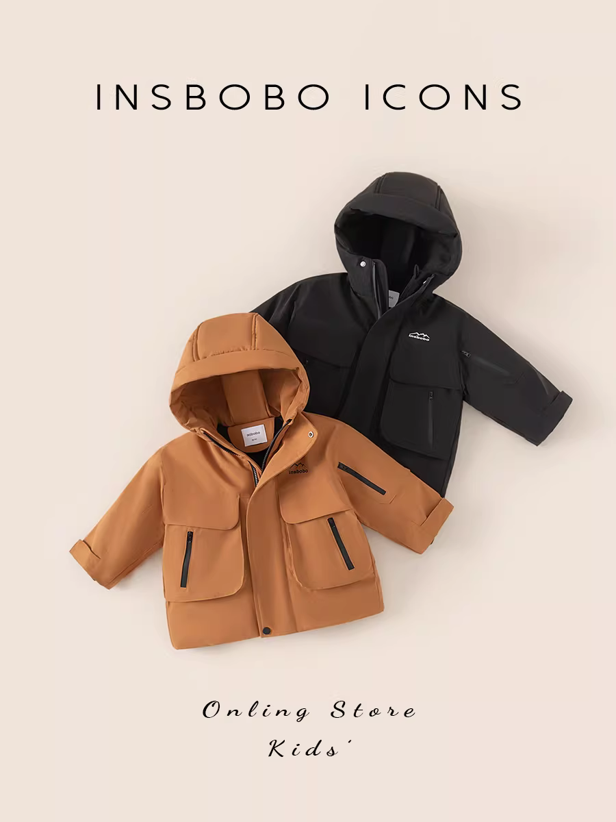 Áo khoác lông vũ INSbobo cho bé trai 90 lông vịt trắng quần áo mùa đông ba lớp chống thấm áo khoác lông vũ trẻ em áo khoác ngoài mùa đông cho bé gái quần áo trẻ em