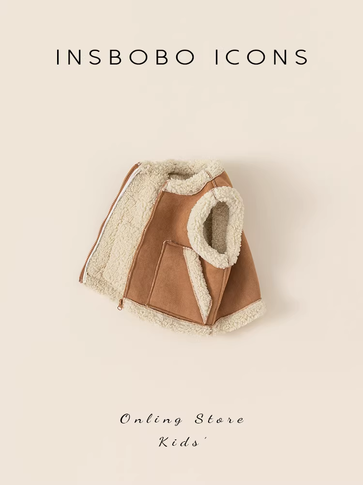 Áo gile trẻ em kiểu mùa đông, áo gile len cừu cho bé gái, kiểu mới 2025, áo khoác da lộn cho bé gái, quần áo trẻ em mùa thu đông