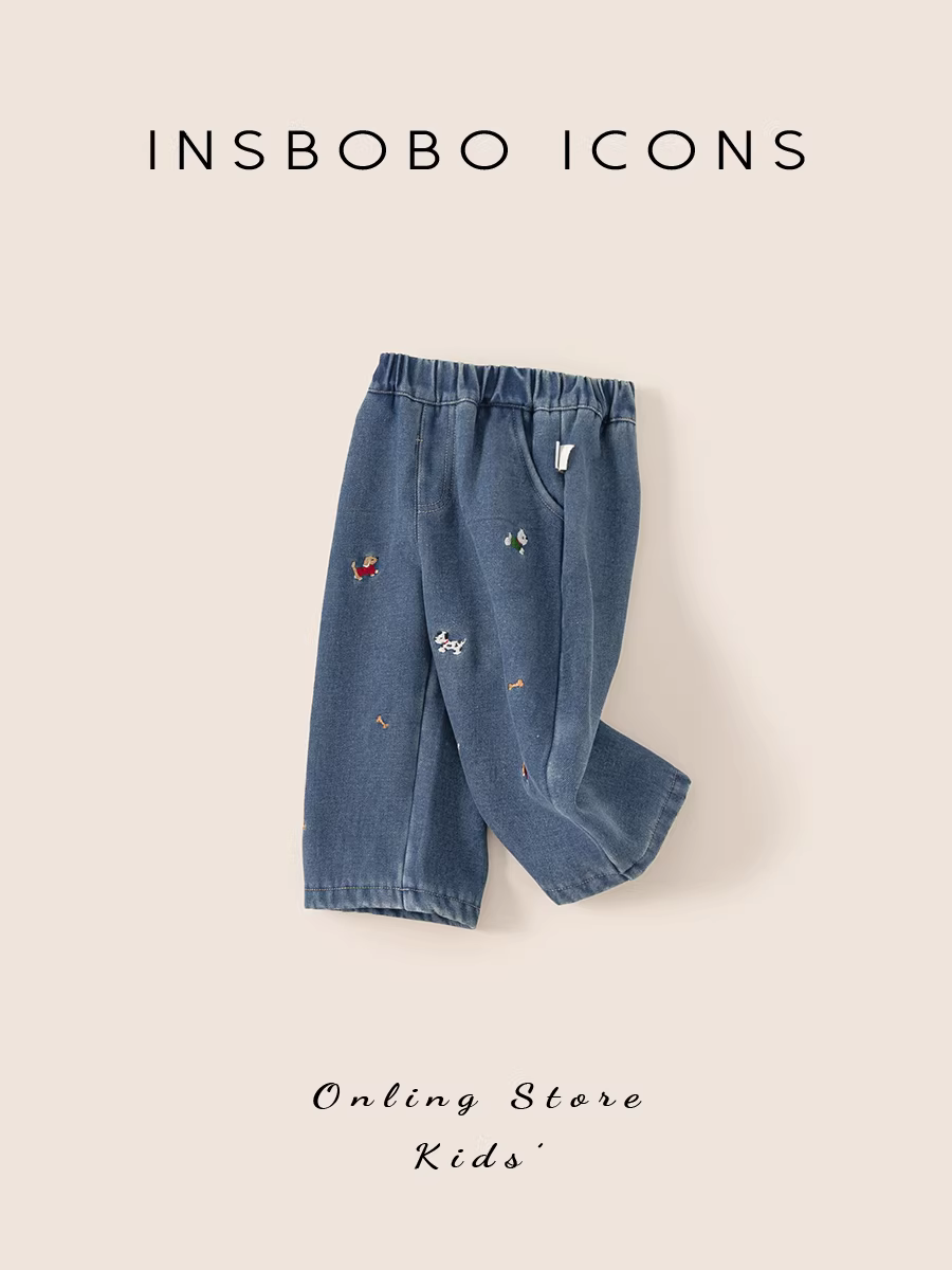 Quần bé gái INSbobo 2025 kiểu dáng mới thời trang, quần bò mùa đông dày dặn, quần thường ngày cho bé mùa thu đông