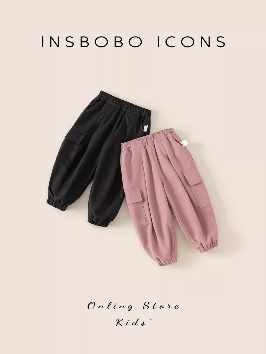 Quần bé gái INSbobo thu đông 2025, quần cargo trẻ em mới, quần dài bé trai phong cách thường ngày
