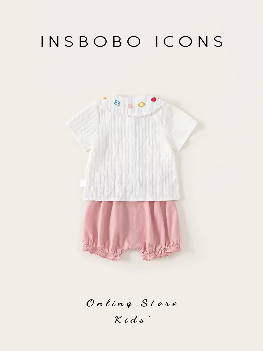 Bộ đồ hè INSbobo cho bé gái 2025 kiểu mới, áo sơ mi bé gái hai mảnh, quần áo trẻ sơ sinh, trang phục thời thượng đầu hè