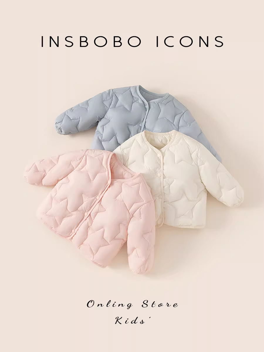 Áo khoác phao trẻ em INSbobo thu đông 2025, áo khoác phao bé trai kiểu dáng thường ngày, áo khoác phao bé trai 90% lông vịt trắng