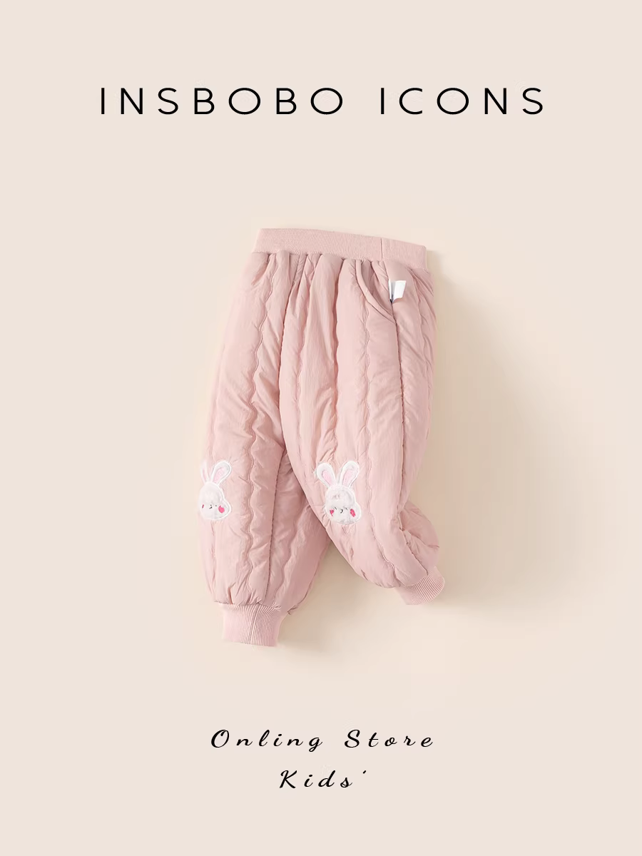Quần bé gái INSbobo, quần cotton dày giữ ấm mùa đông 2025 kiểu mới, quần dài bé mặc mùa thu đông lót lông cừu