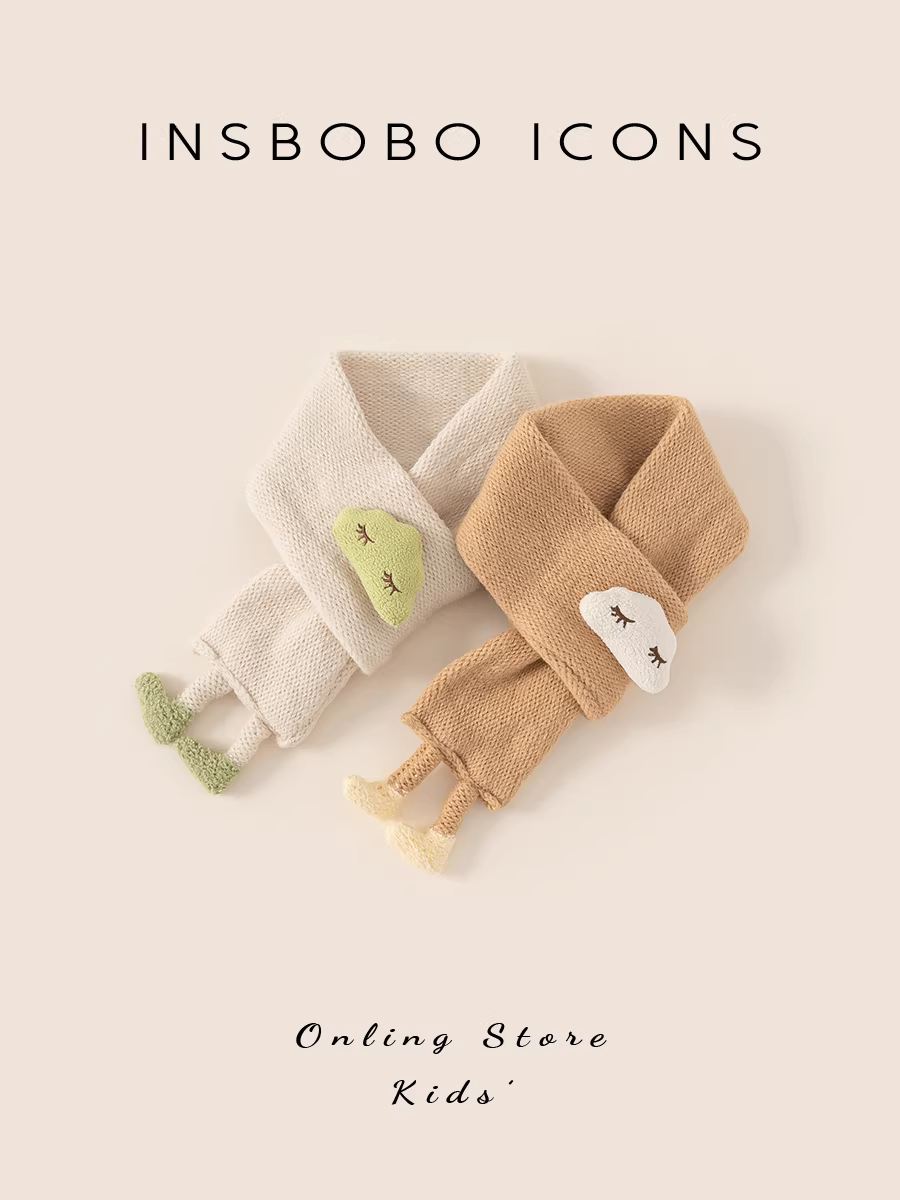 Khăn quàng cổ bé gái INSbobo thu đông 2025 kiểu mới, họa tiết hoạt hình, giữ ấm cổ, chống gió cho bé