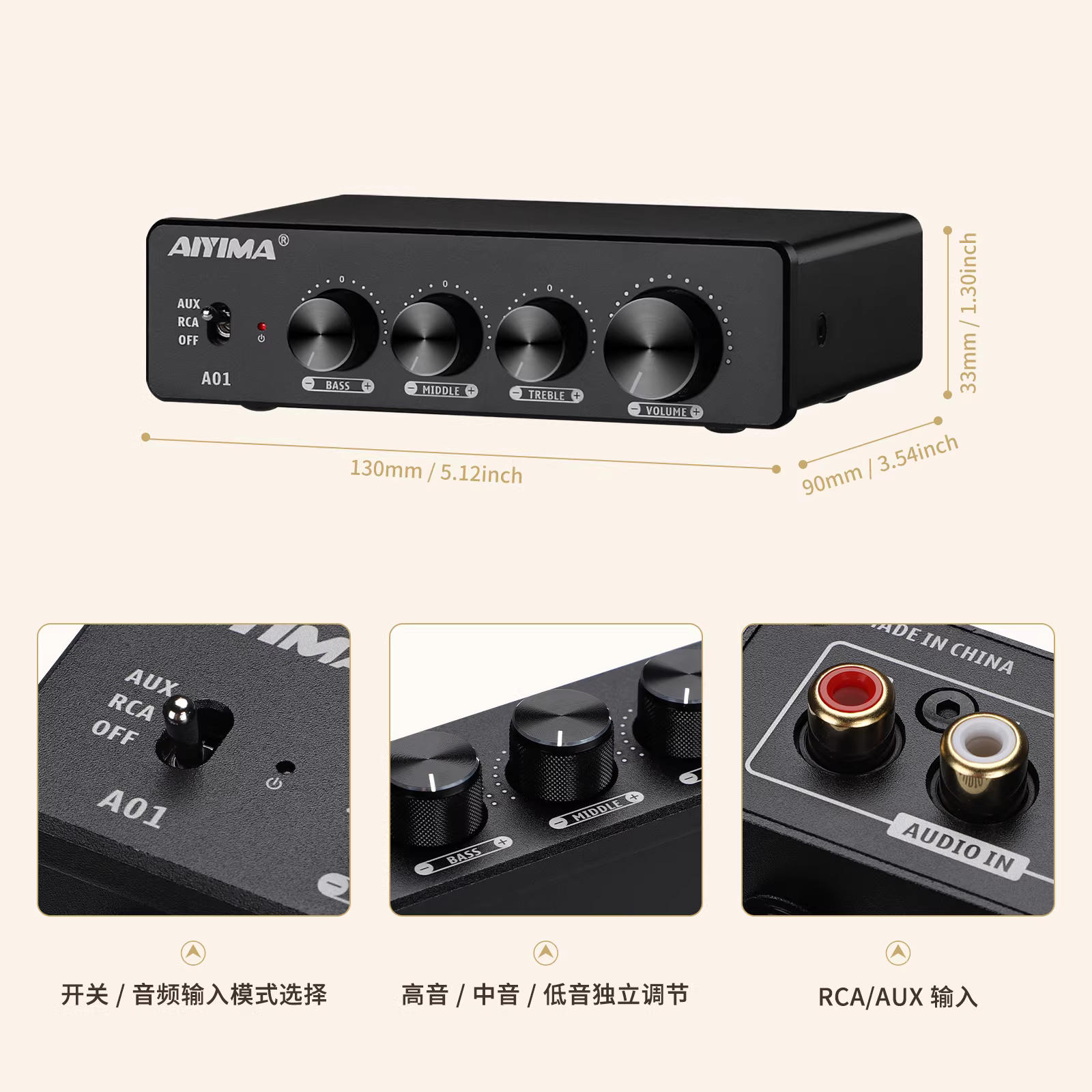 Amply HIFI công suất cao AIYIMA A01 200W, chip xử lý âm thanh kép TPA3116