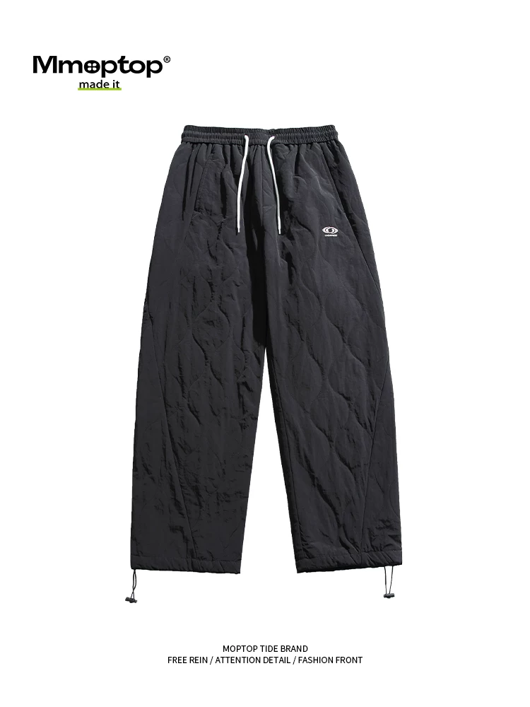 Mmoptop2024 quần cotton dày dặn kiểu dáng mới mùa đông dành cho nam và nữ, quần ống thẳng ấm áp đa năng theo xu hướng quốc gia