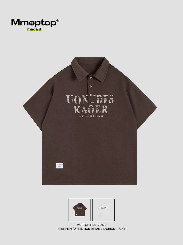 Áo sơ mi POLO ngắn tay in chữ đơn giản kiểu Mỹ Mmoptop dành cho nam, áo thun dáng rộng đa năng dành cho cặp đôi mùa hè