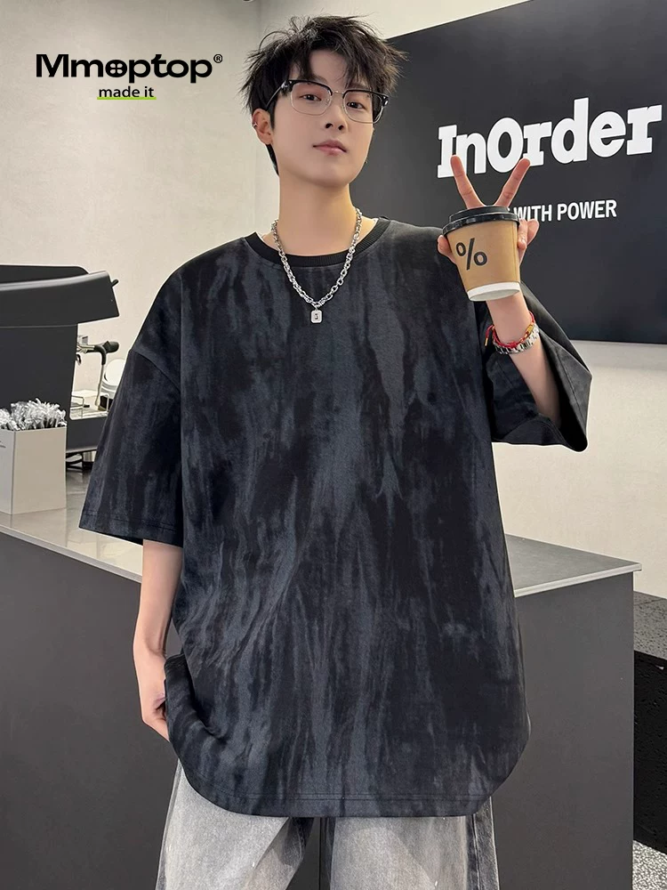 Áo thun ngắn tay kiểu Mỹ cổ điển nhuộm màu tie-dye kiểu Mỹ dành cho nam, thương hiệu hợp thời trang mùa hè, áo dáng rộng, chất liệu dày dặn, kiểu dáng giản dị.