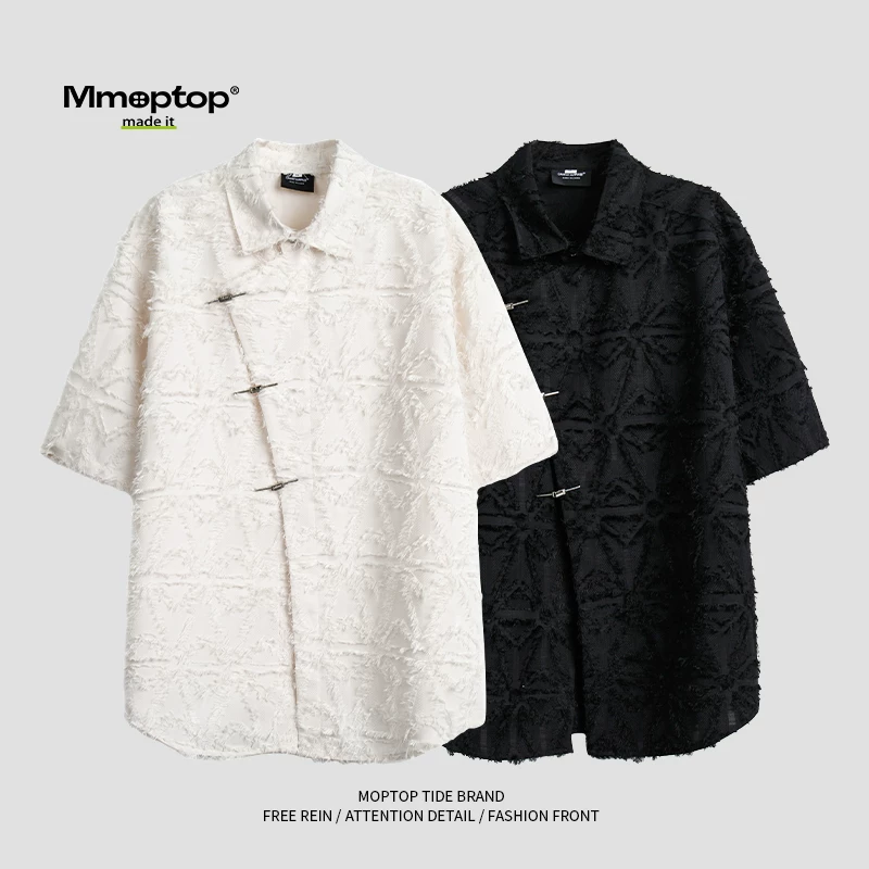 Mmoptop phong cách Hồng Kông mới hợp thời trang thương hiệu áo sơ mi ngắn tay nam mùa hè dáng rộng giản dị áo sơ mi đơn giản áo khoác nam