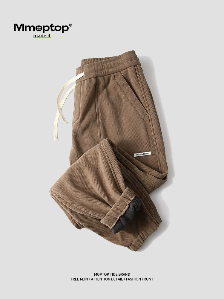 Quần jogger mùa xuân thu Mmoptop dành cho nam, quần thể thao bằng vải nhung dày, dáng rộng, quần dài thường ngày dày dặn cho mùa thu đông.