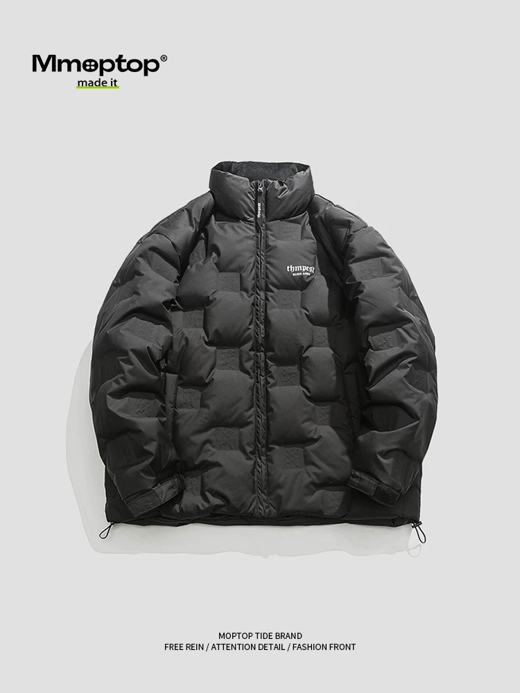 Mmoptop Thương hiệu thời trang phong cách Mỹ mùa thu đông cổ đứng nhăn áo khoác unisex mùa đông dày dặn áo khoác ấm áp dành cho nam giới