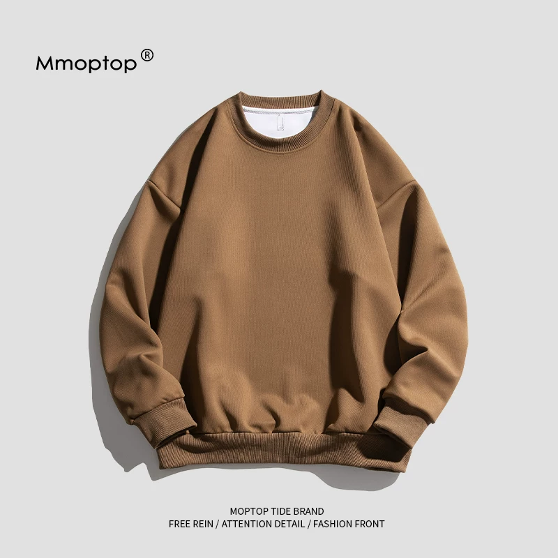 Mmoptop phong cách Nhật Bản hợp thời trang thương hiệu cổ tròn màu trơn áo nỉ nam mùa xuân trang phục cặp đôi áo khoác thường ngày bé trai hợp thời trang