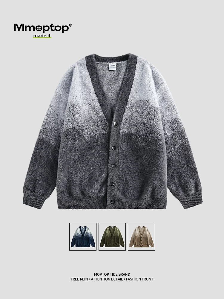 Mmoptop Áo len cardigan dáng rộng phong cách Nhật Bản dành cho nam mùa thu đa năng Áo len dệt kim cổ chữ V đa năng Quần áo nam