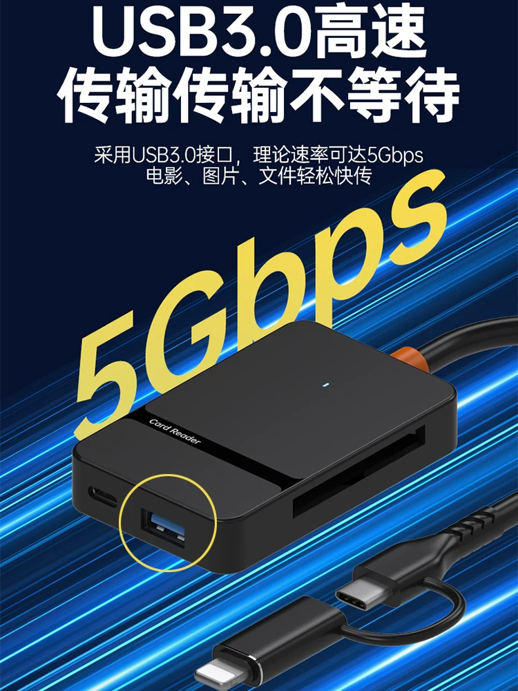 Đầu đọc thẻ đa năng cho thẻ nhớ CF/SD/MS/TF, Type-C, bộ chuyển đổi USB 3.0 tốc độ cao cho máy ảnh DSLR, bộ chuyển đổi đa chức năng cho điện thoại di động và máy tính, CCD ngoài, máy ảnh micro đơn, ổ flash USB và ổ cứng.