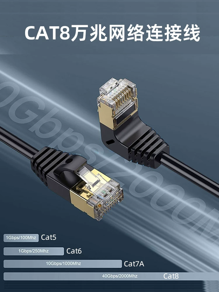 Cáp Ethernet Cat8 10 Gigabit cho mạng băng thông rộng gia đình, đầu nối góc vuông kép, bộ định tuyến băng thông rộng máy tính, cáp Cat7 RJ45 tốc độ cao, đầu nối góc vuông 90 độ siêu mỏng và linh hoạt.