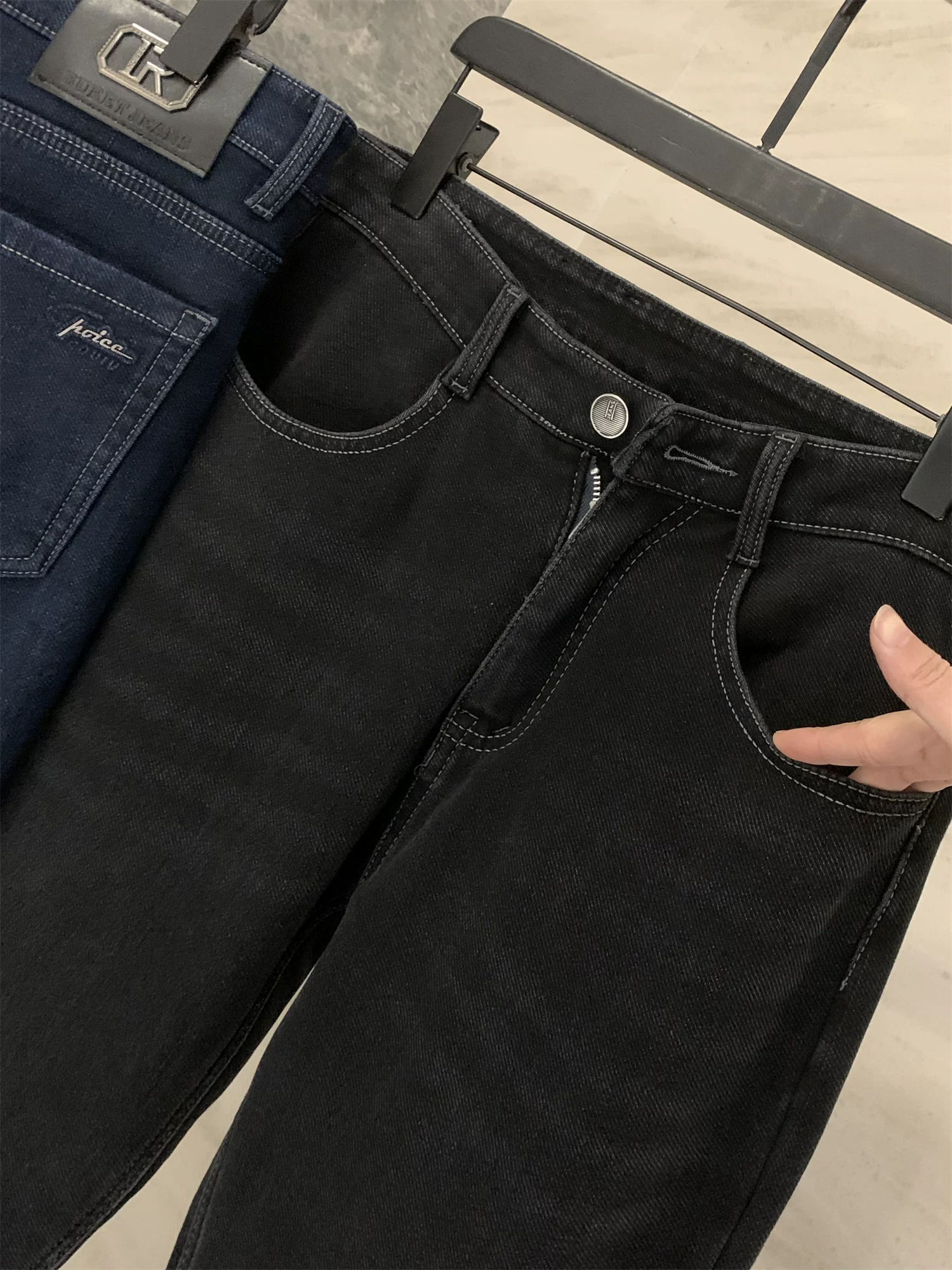 Don Quixote, một chiếc dành cho mùa đông! Được lót bằng lông cừu tổng hợp và được làm dày! Quần jean nam dáng thẳng, mặc thường ngày, mùa đông.