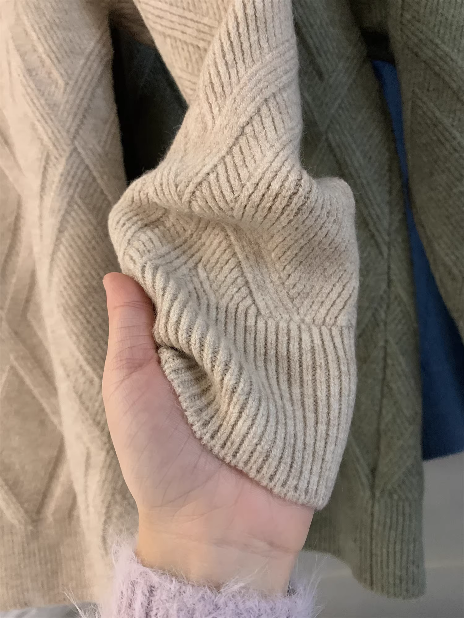 Don Quixote Modal Blend! Họa tiết dây cáp được đan bằng tay! Áo len dệt kim dày thường ngày mùa thu đông dành cho nam giới.