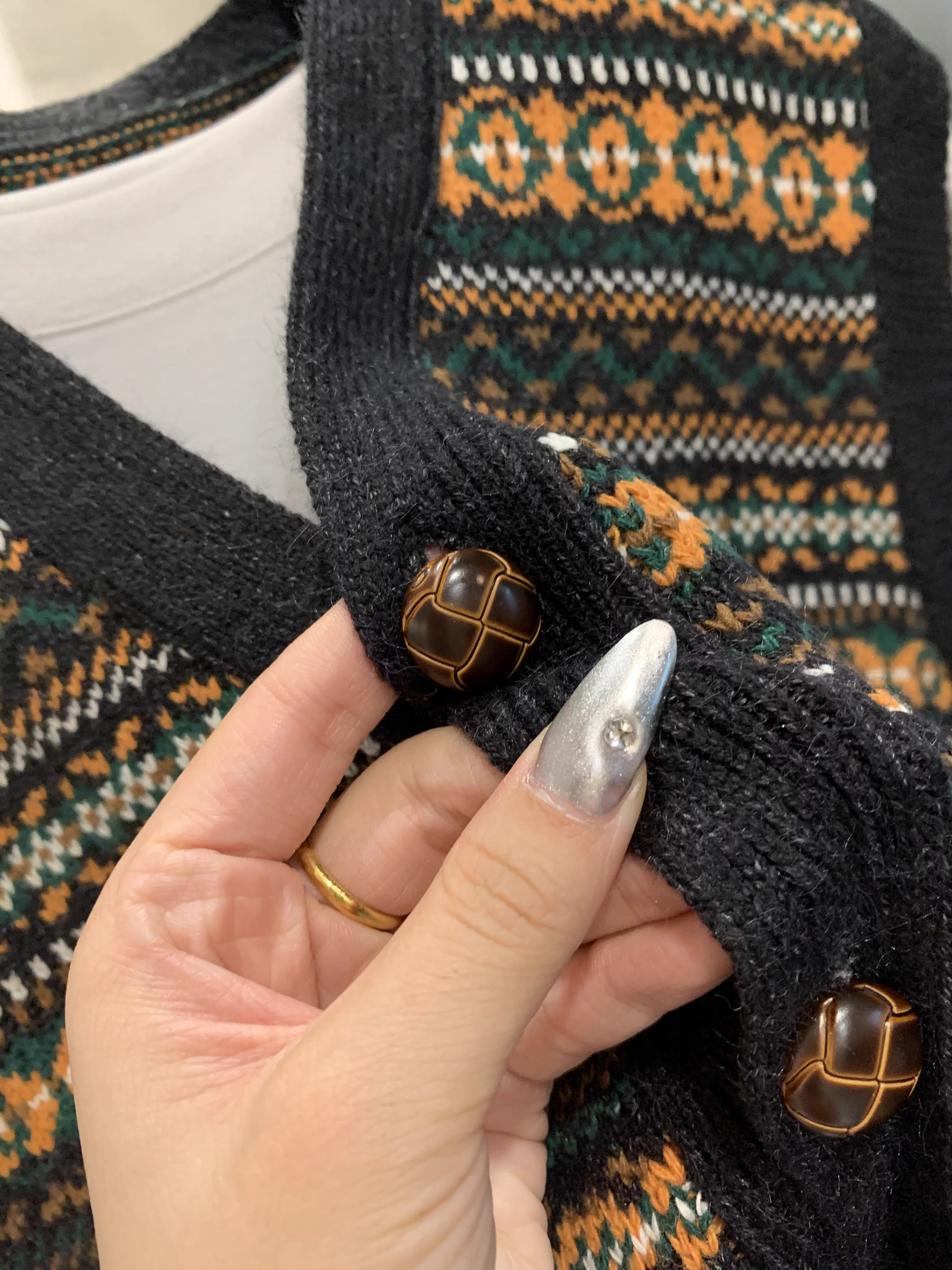 Áo len cardigan cổ V nam phong cách dân tộc cổ điển Don Quixote! Chất liệu len cừu pha + kỹ thuật dệt jacquard!