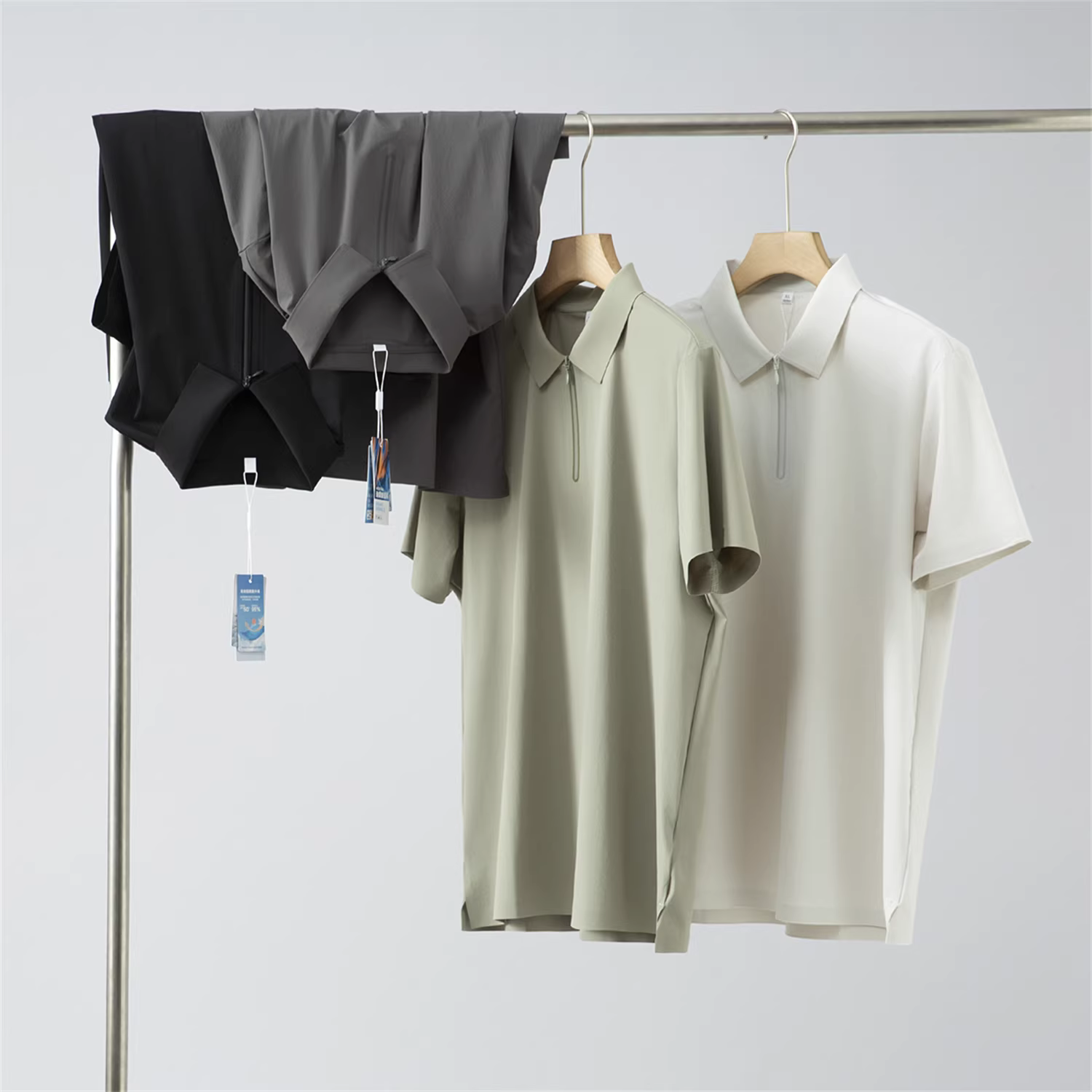 Công nghệ dán liền mạch Don Quixote! Áo sơ mi POLO nam ngắn tay, nửa khóa kéo, màu trơn, thoáng mát, hợp thời trang mùa hè