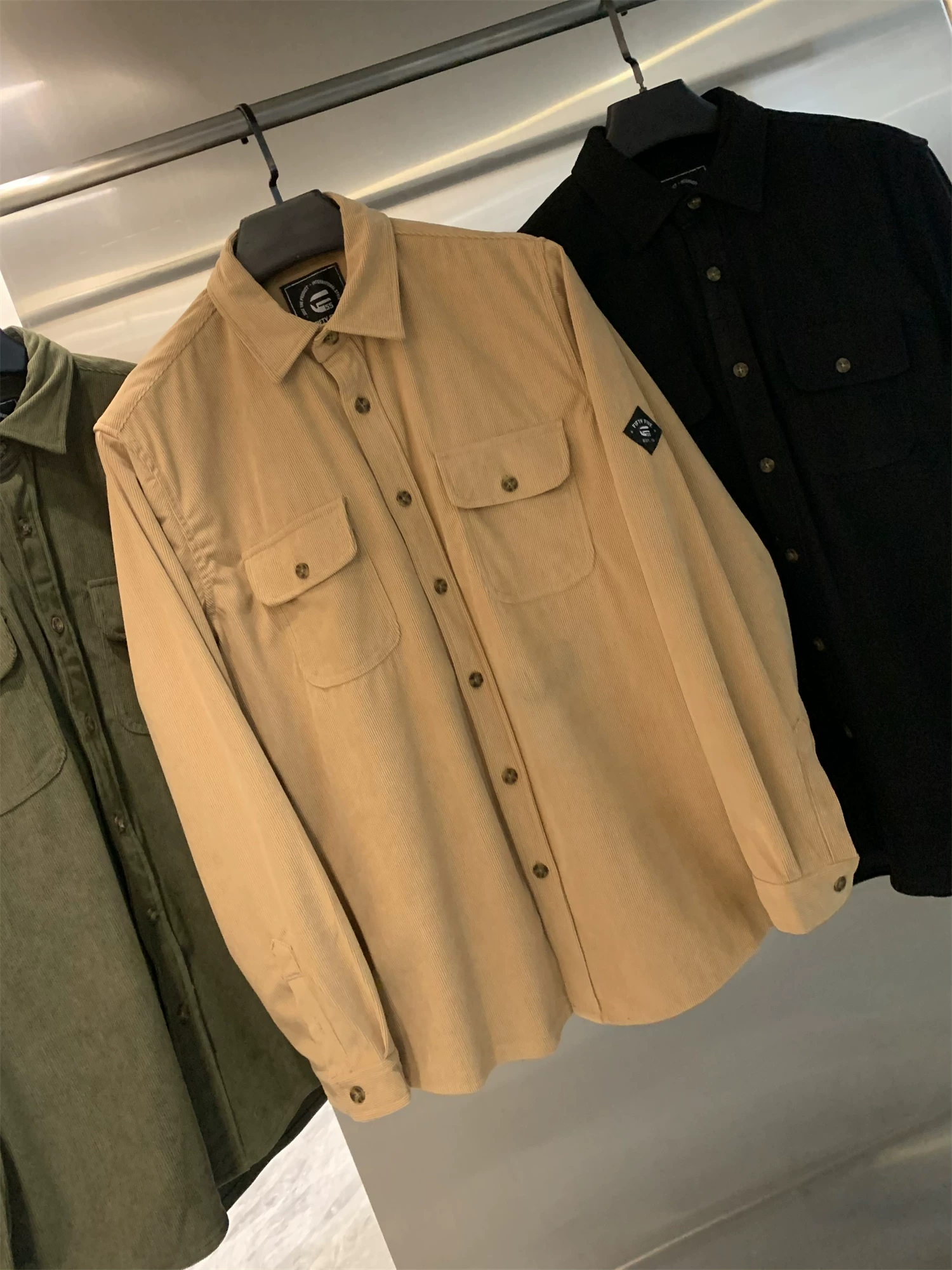 Áo khoác kiểu sơ mi nam phong cách retro Mỹ, chất liệu vải gân, đa năng, thích hợp làm trang phục công sở hoặc thường ngày.