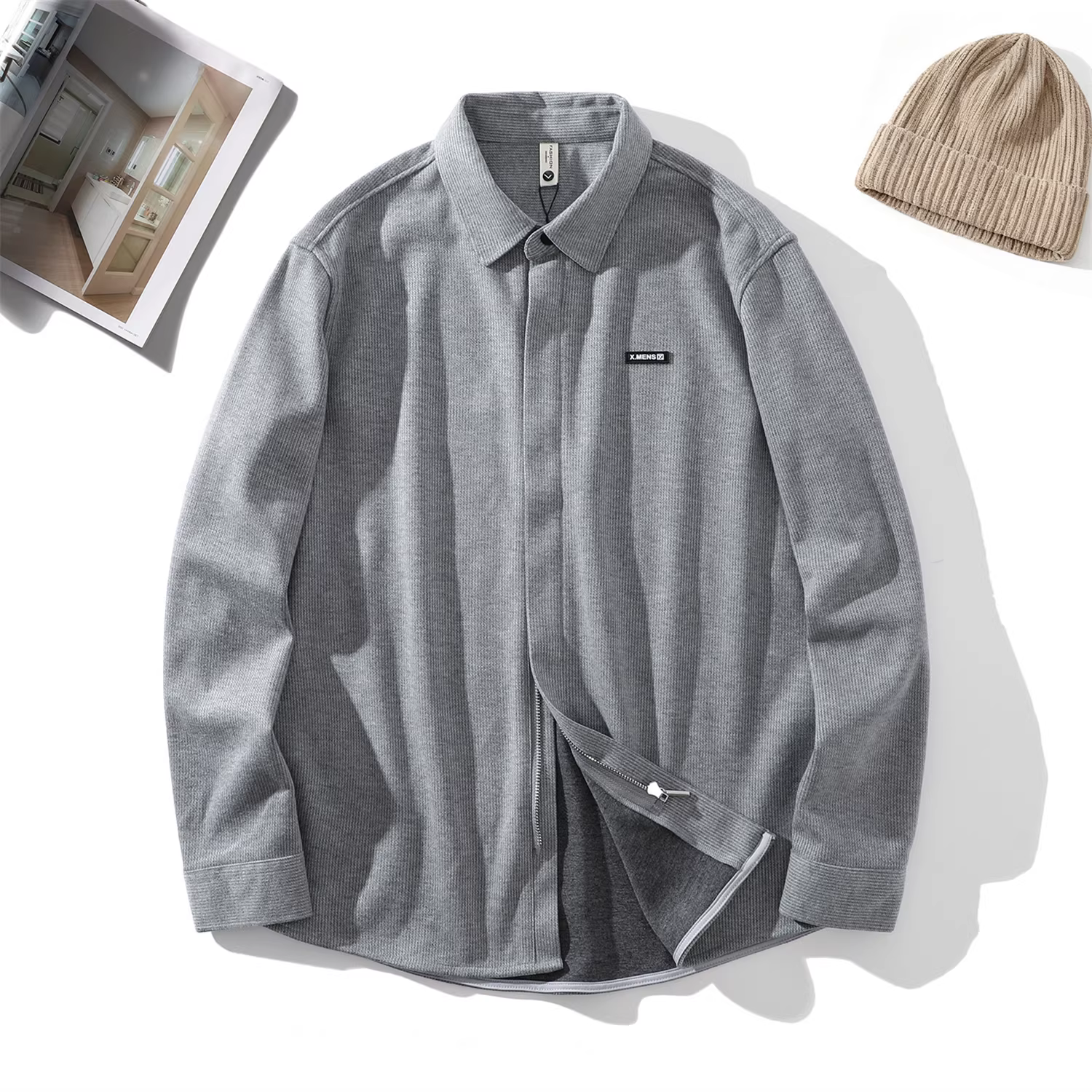 Áo khoác len Don Quixote Acetate! Tuyệt vời cho mùa xuân, mùa thu và mùa đông! Áo khoác kiểu áo sơ mi, ấm áp, thoáng khí, có vạt cong.