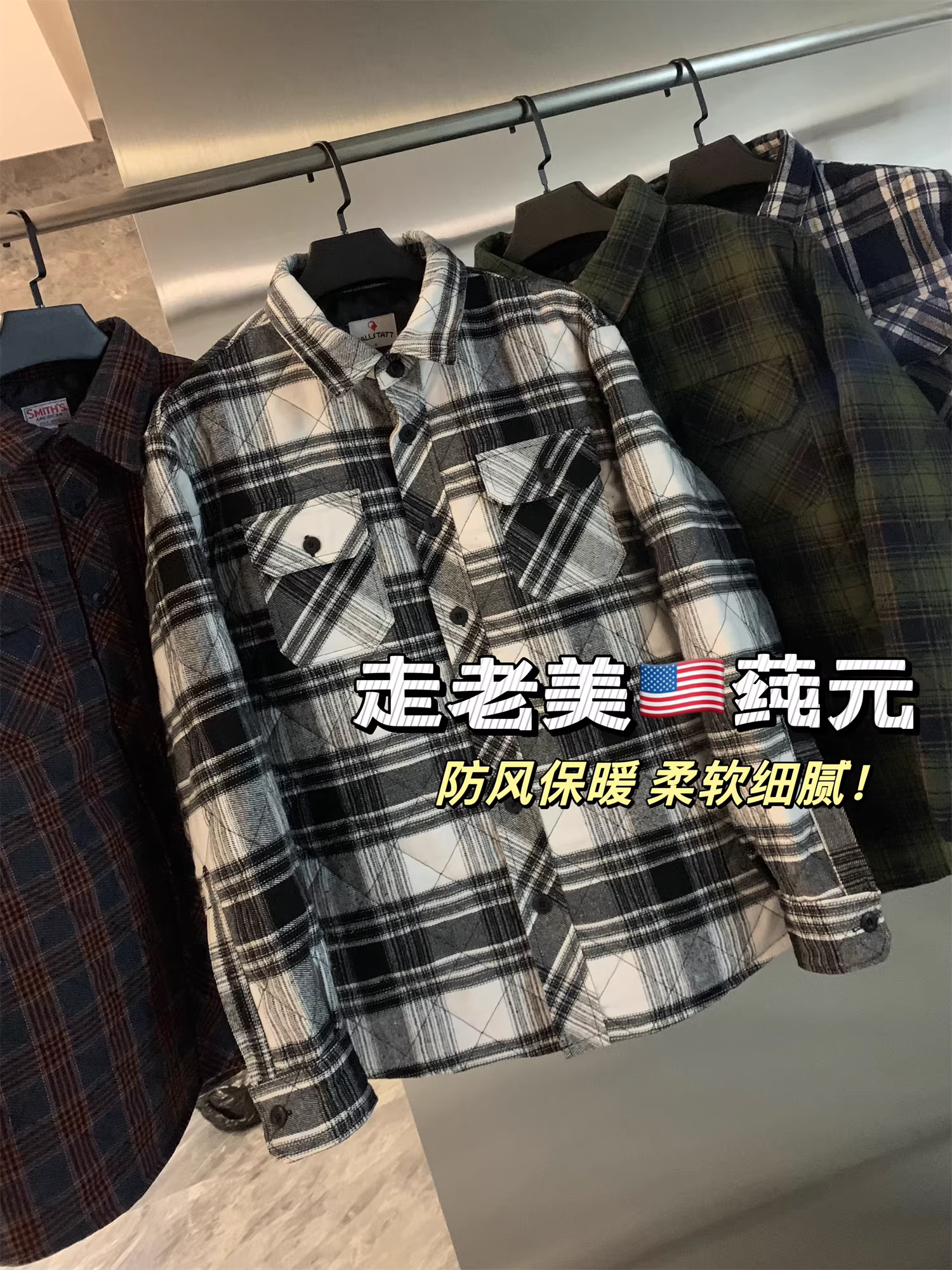 Don Quixote, một thương hiệu độc đáo ở Bắc Mỹ! Áo khoác sơ mi làm việc mùa thu đông kiểu cổ điển, kẻ ca rô, chất liệu flannel, lót bông dành cho nam.