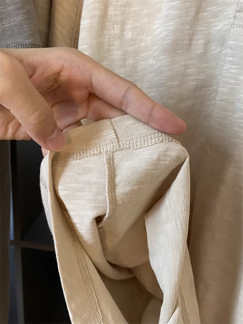 Vải pha cotton-linen Don Quixote! Vải dệt trơn bằng tre thoáng khí và thân thiện với da! Áo thun nam cổ henley tay ngắn mùa hè