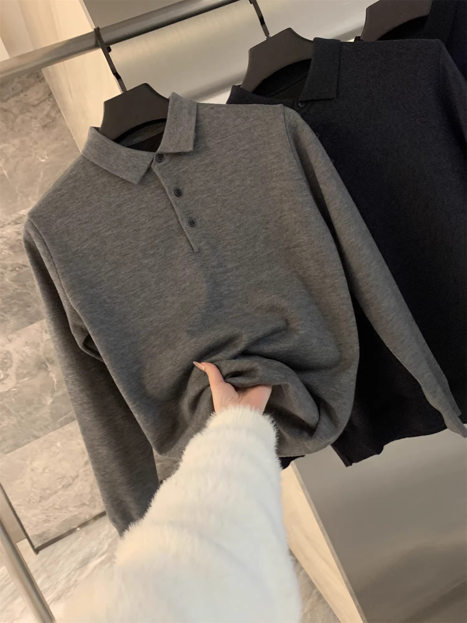 Áo len pha len cao cấp Don Quixote! Áo len dệt kim cổ POLO mềm mại, thân thiện với da, màu trơn dành cho nam mùa thu đông.