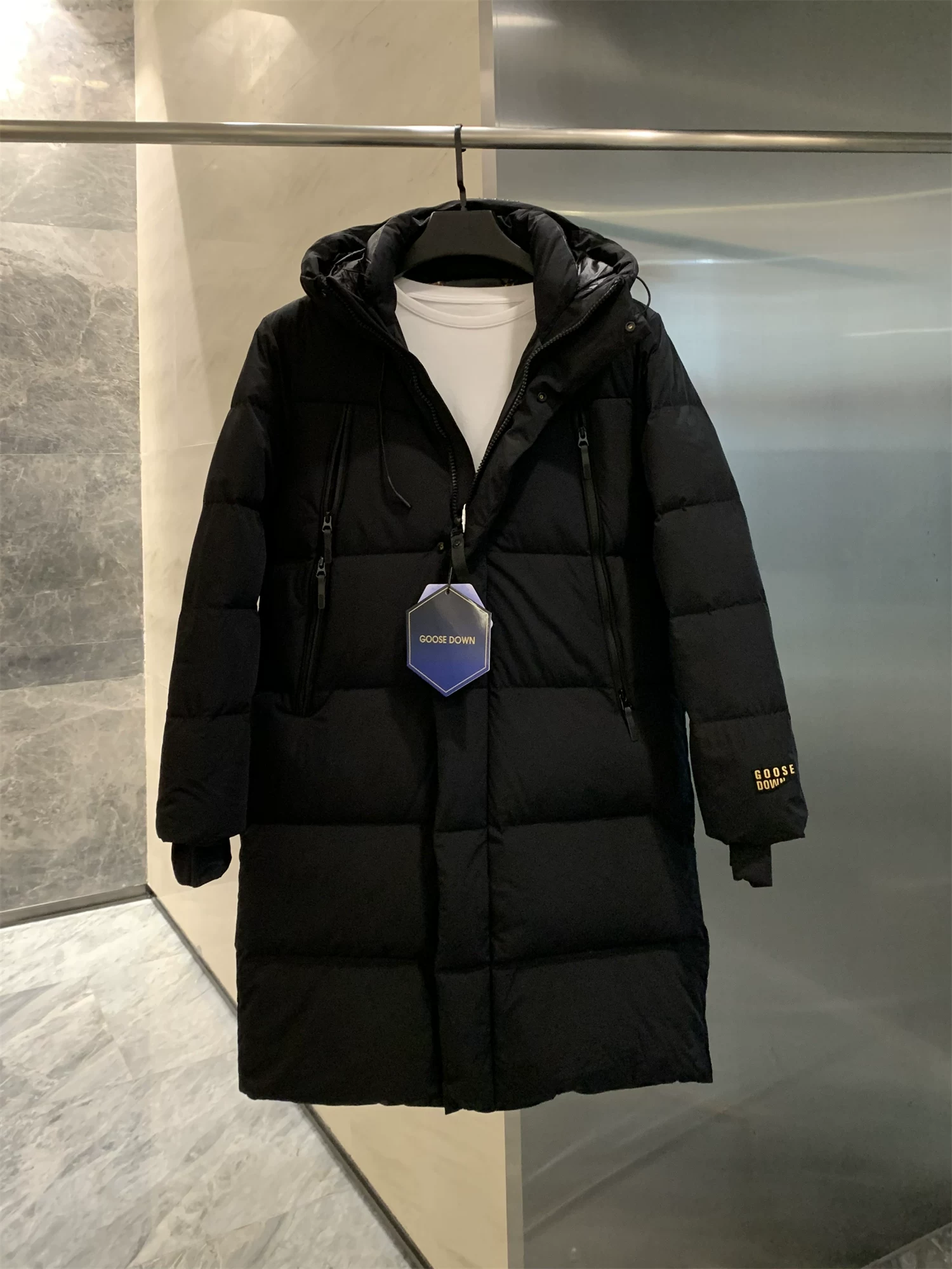 Áo khoác có mũ trùm đầu tự sưởi ấm mùa đông dành cho nam, chất liệu lông ngỗng 90%! Công nghệ graphene đen!