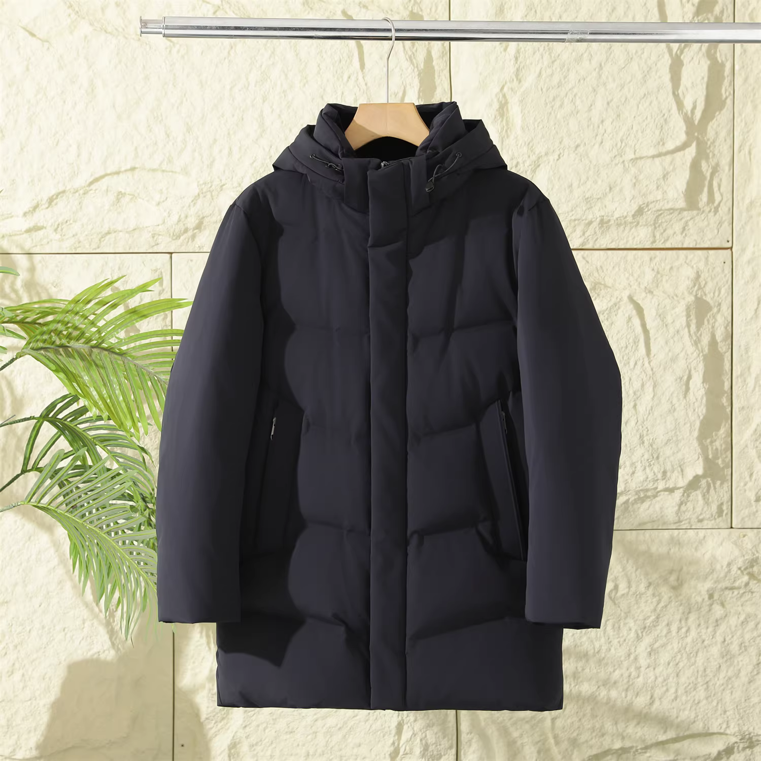 Don Quixote, giữ ấm đi! Áo khoác lông vũ nam dài trung bình, chống gió, chất liệu 90% lông vịt.