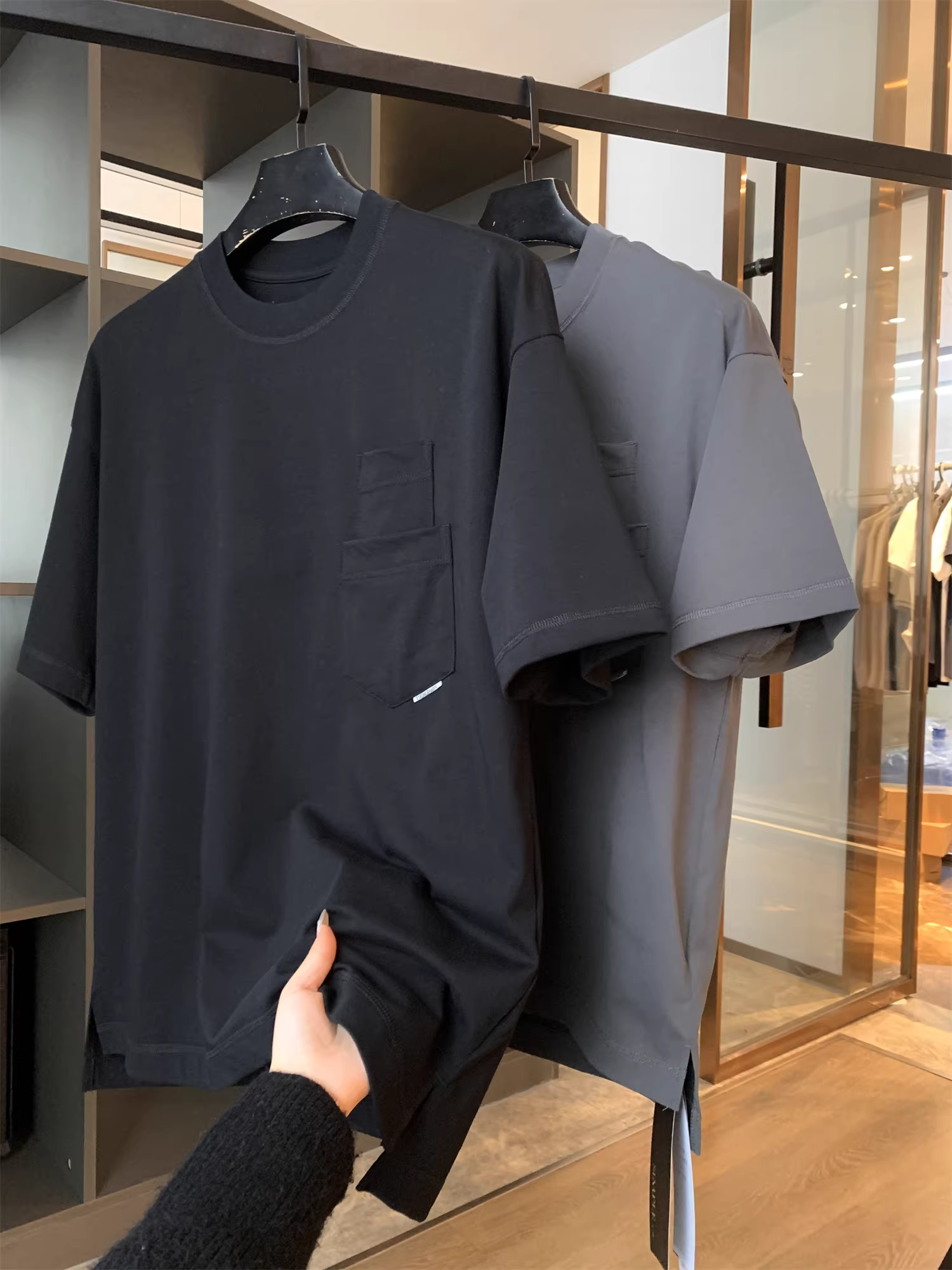 Áo thun nam Don Quixote chất cotton dày 300g! Áo thun nam mùa hè màu trơn, dáng rộng, đa năng, có hai túi, tay ngắn, kiểu dáng thời trang