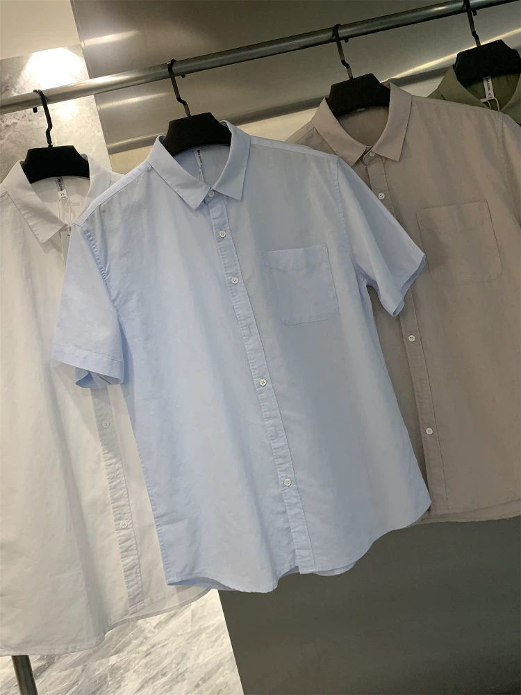 Don Quixote Reputation Cotton-Linen Blend! Áo sơ mi ngắn tay đơn giản, đa năng, màu trơn, dành cho nam mùa hè.