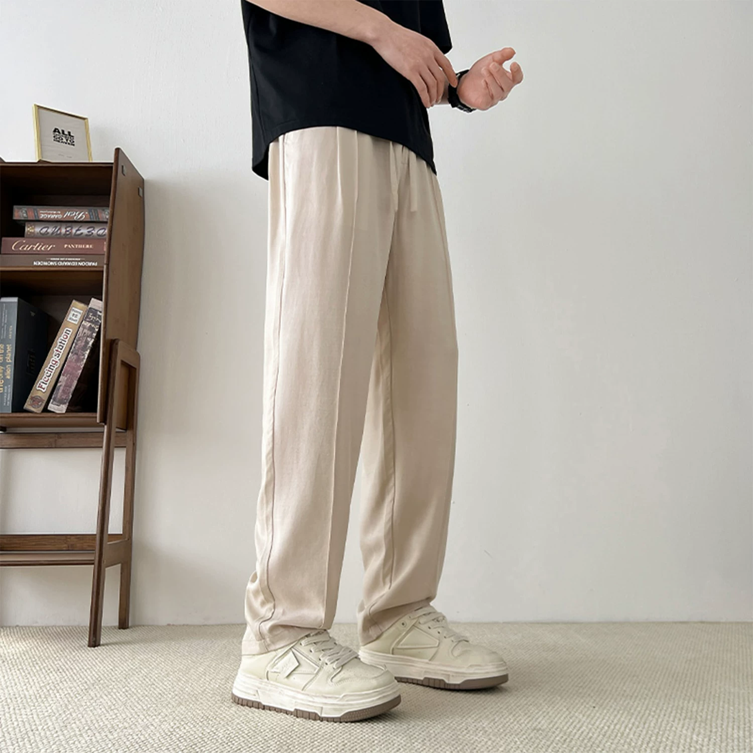 Quần vải lanh Don Quixote Ice Silk! Cảm giác mát lạnh tức thì! Quần nam mùa hè dáng suông, đa năng, phong cách thường ngày.