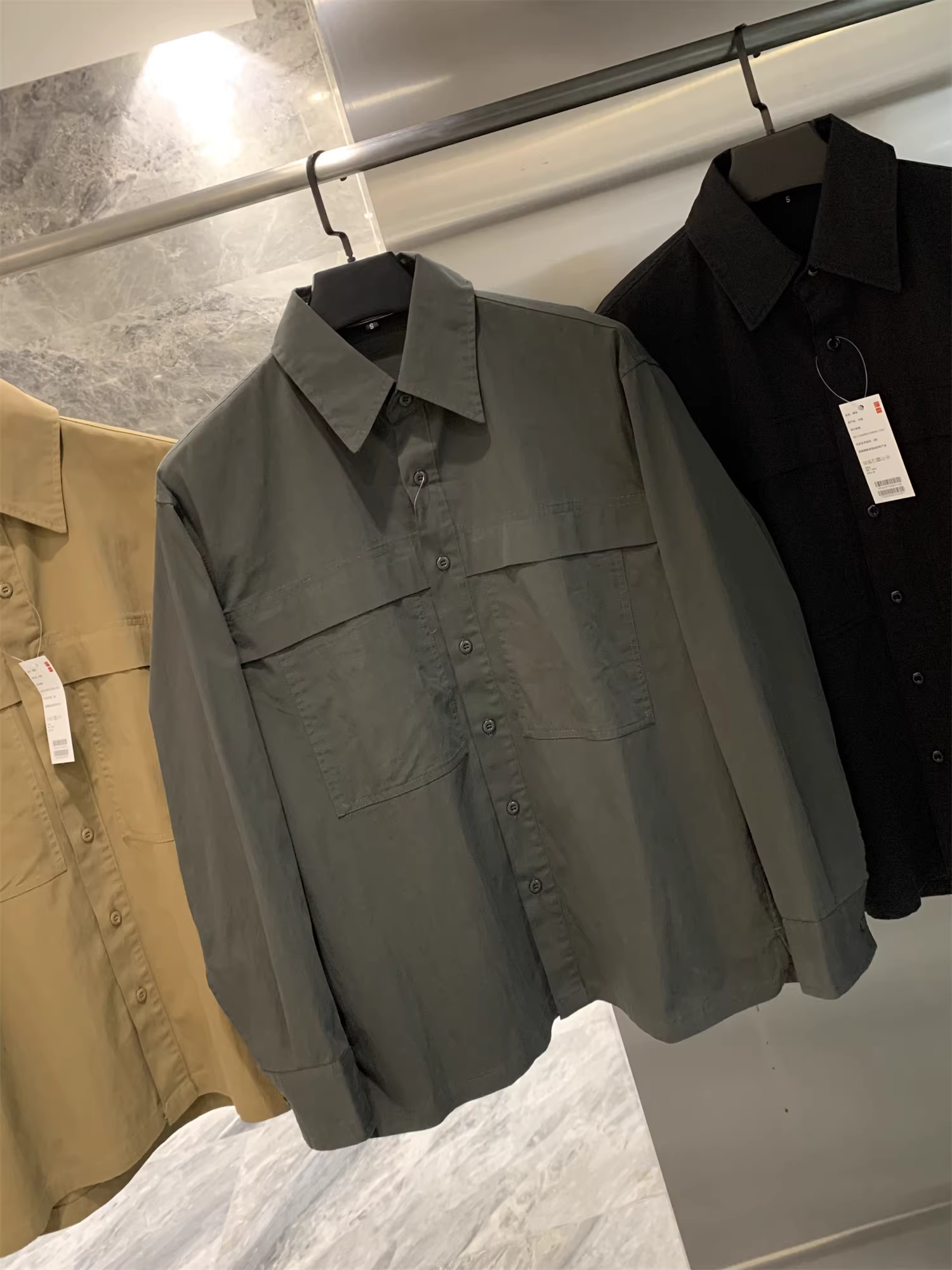 Áo khoác sơ mi cổ điển nam phong cách quân đội Nhật Bản Don Quixote! Áo khoác sơ mi dài tay có cổ hai túi mùa xuân thu