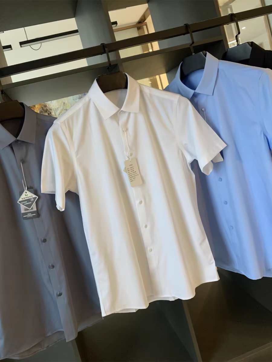 Áo sơ mi nam mùa hè chất liệu pha sợi tre Don Quixote! Chống nhăn, màu trơn, đa năng, tay ngắn