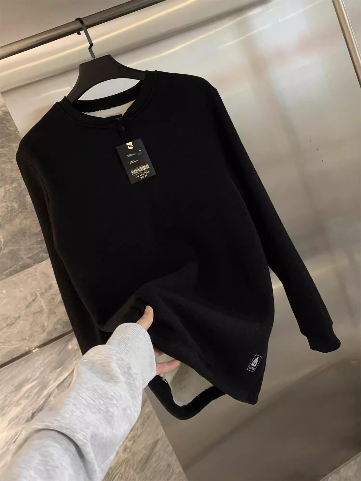 Don Quixote, hãy đi theo phong cách Mỹ! Áo len nam mùa thu đông chất liệu vải tổ ong, lót lông cừu, dày dặn, ấm áp, cổ Henry, kiểu dáng thời trang.